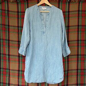 Vineyard Vines Shirt Dress Tunic V-neck 3/4 Sleeve Chambray Size 10